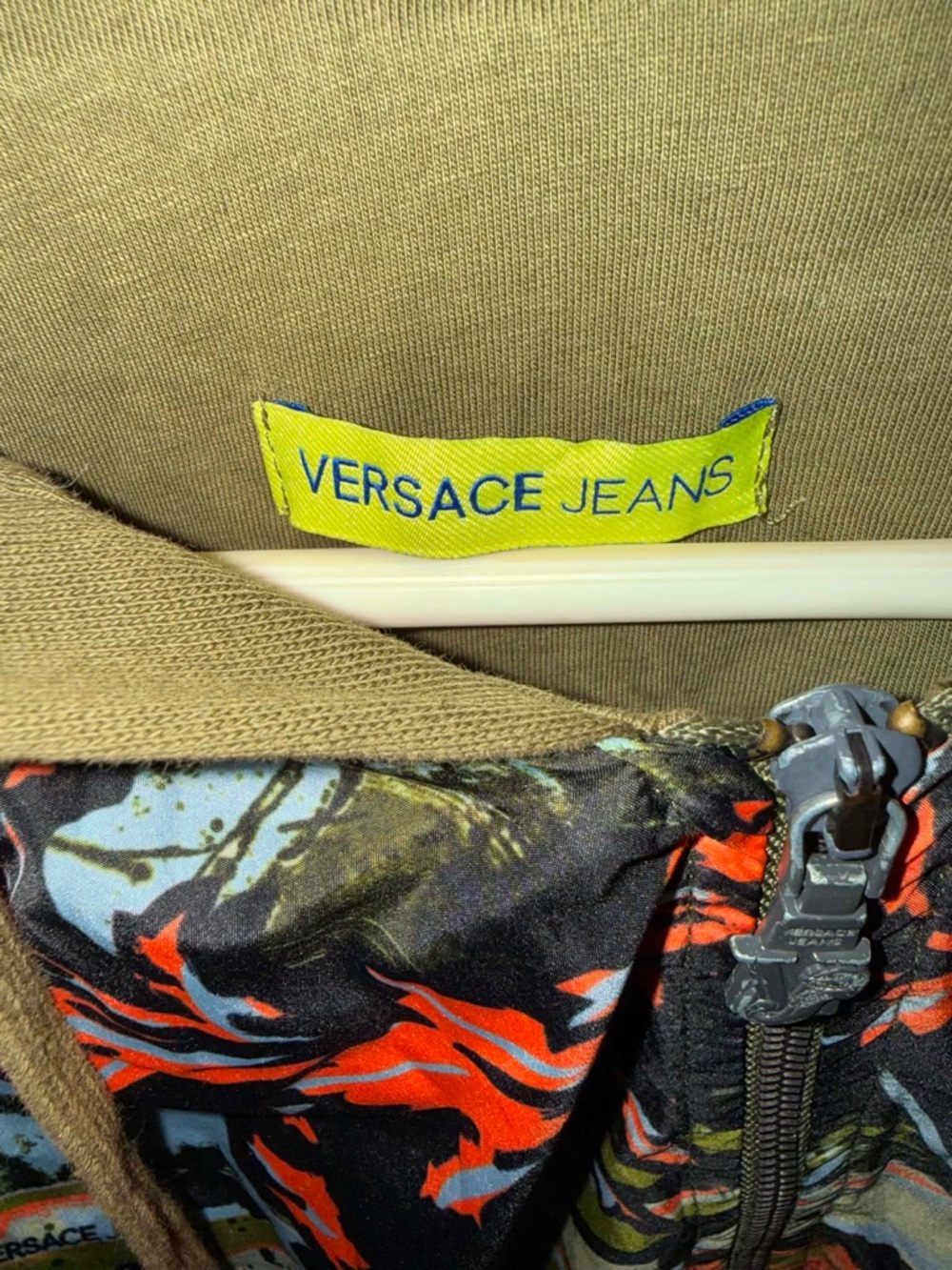 Versace Jeans Collection Men’s Black, Red & Tan Printed Zip Jacket